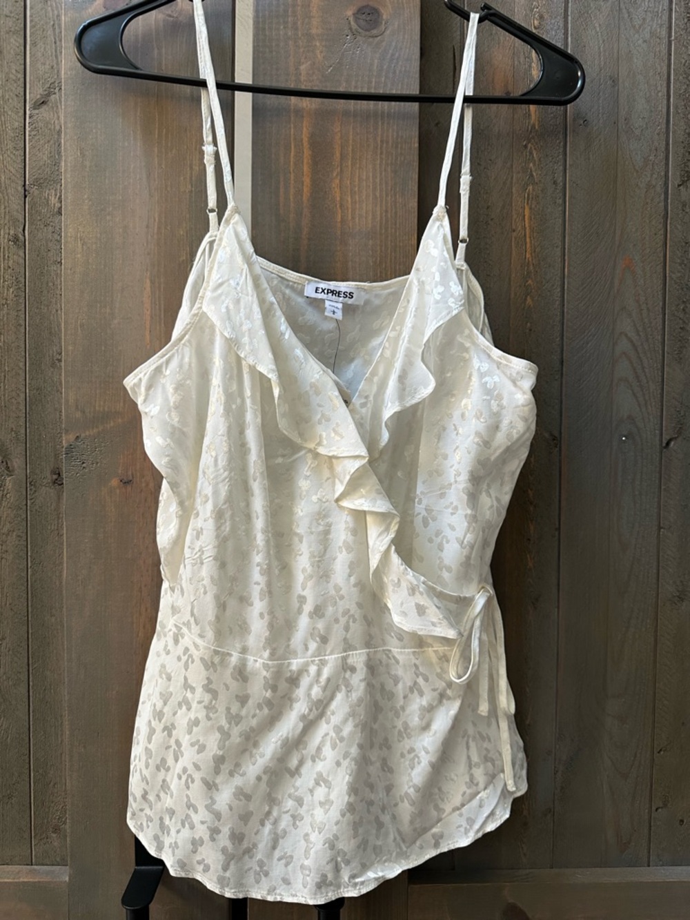 Express Cream Ruffle-Front Satin Camisole Large NWT